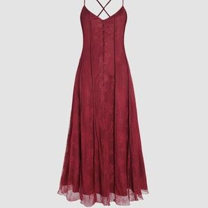 Whimsygoth Burgundy Lace Maxi Dress